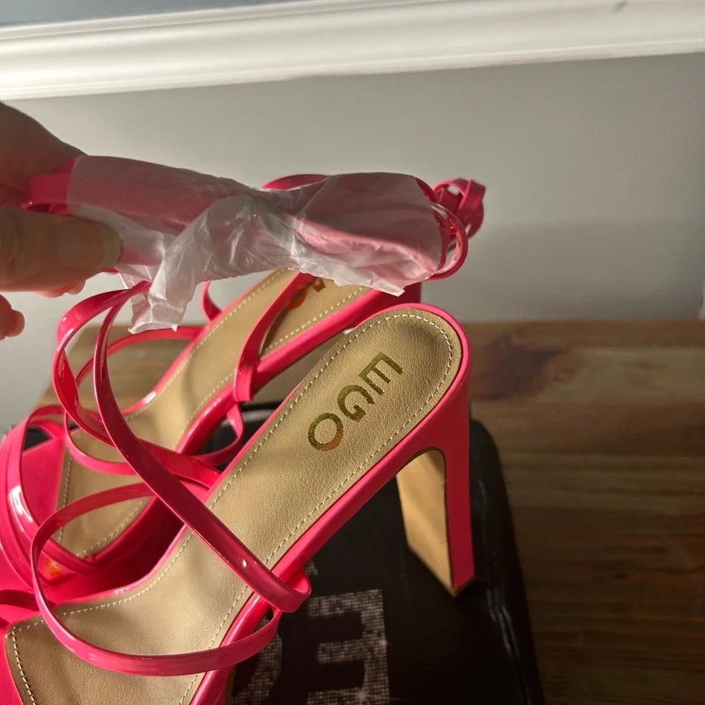 EGO Platform High‎ Heels Pink Strappy Tie Up Sandals Party Sexy Womens Shoes